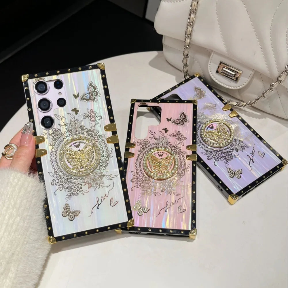Butterfly Stand Phone Case For Samsung Galaxy S23 S24 FE S22 S21 S25 Ultra Plus A56 A36 A26 A16 A06 A52 S A34 A23 A15 A14 5G A24