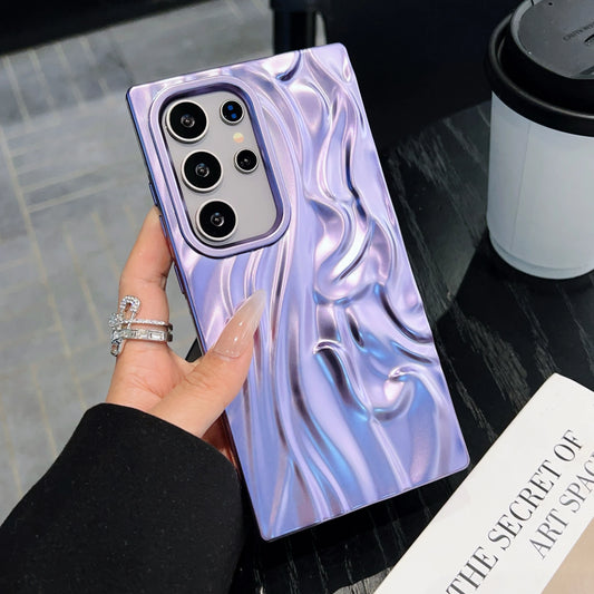 3D Plating Wave Wrinkle Matte Solid Color Case For Samsung S25 S24 Plus S23 Ultra FE A56 A36 A26 A16 A06 A55 A35 A25 Soft Cover
