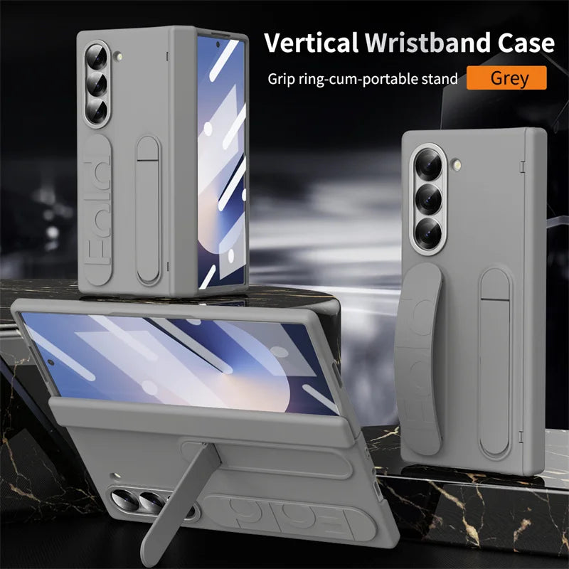 Wristband Holder Hinge Phone Case For Samsung Galaxy Z Fold 7 6 5 4 3 With Pen Slot & S Pen Screen Protector Film Protect Cover
