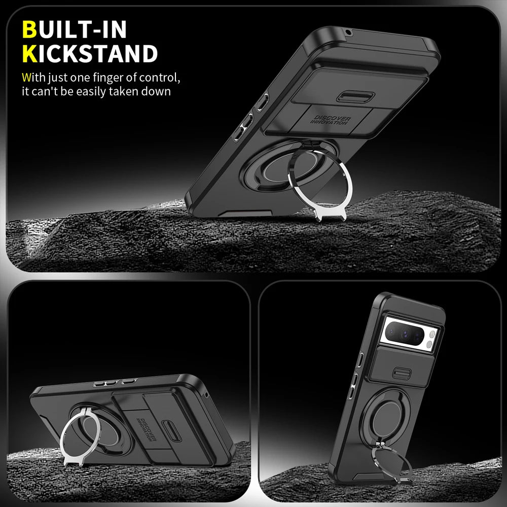 Magnetic Phone Case For Google Pixel 9A 9 Pro XL Rotating Folding Bracket Cover For Pixel 10 10Pro XL Slide Camera Protect Cover