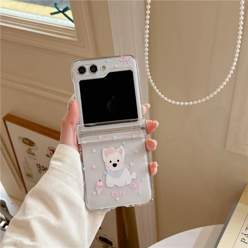 White Dog Phone Case for Samsung Galaxy Z Flip 7 6 5 4 Protective Back Cover for ZFlip5 ZFlip6 ZFlip7 Case Shell
