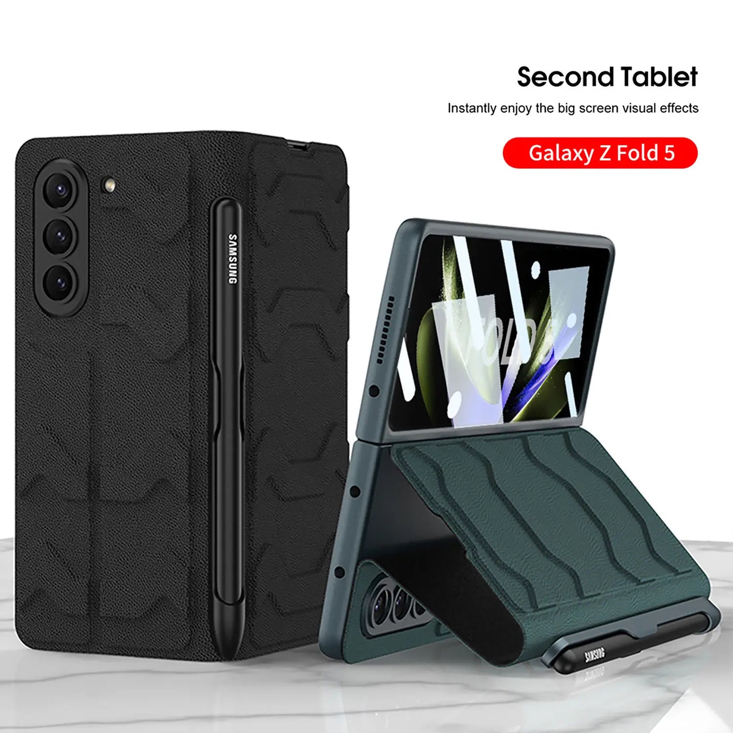 Clamshell Warrior Leather Case for Samsung Galaxy Z fold 5 Shell Film Integrated with Side Pen slot Anti-fall Protection Cover