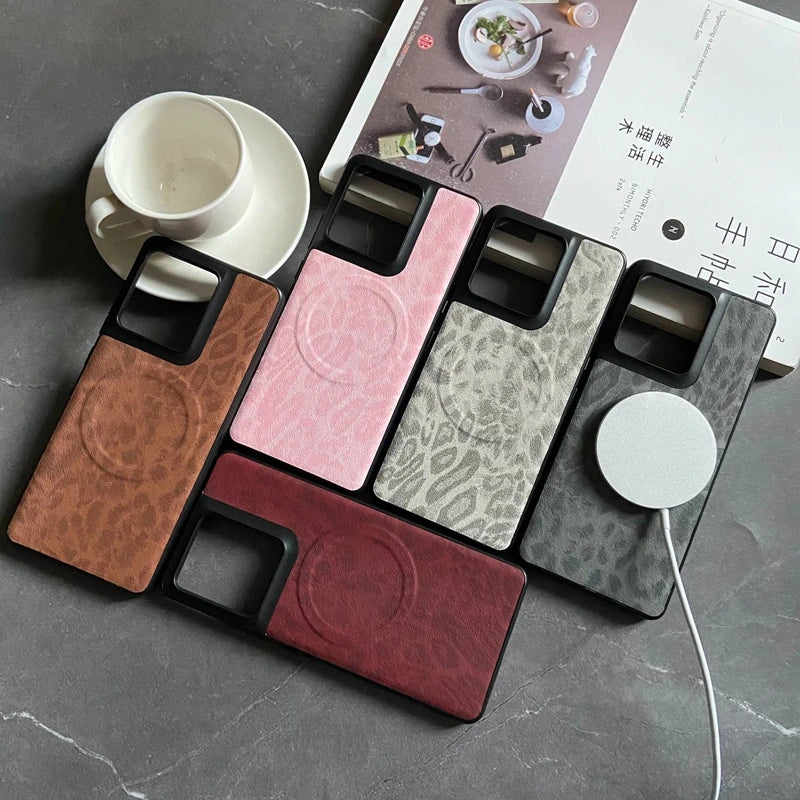 Magnetic Leather Case for Motorola Moto Edge 50 Ultra Fushion Pro G Play Power Stylus 2024 Cover Leopard Floral Mag-safe  Shell