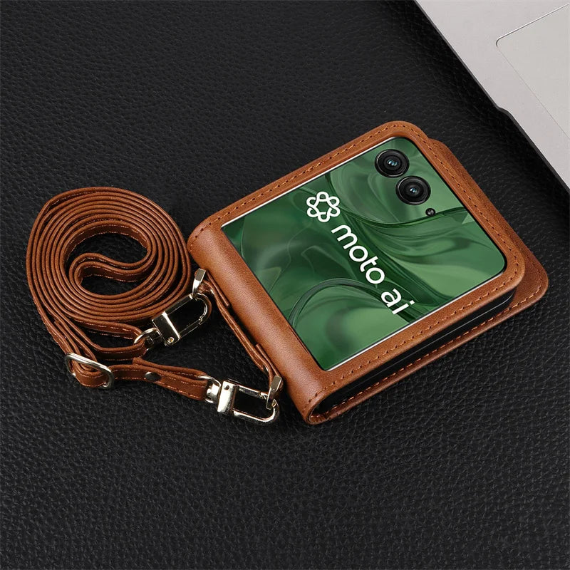 For Motorola Razr 50 60 Ultra Wallet Crossbody Lanyard Phone Case For Moto Razr Plus 2024 Card Holder Leather Protective Cover