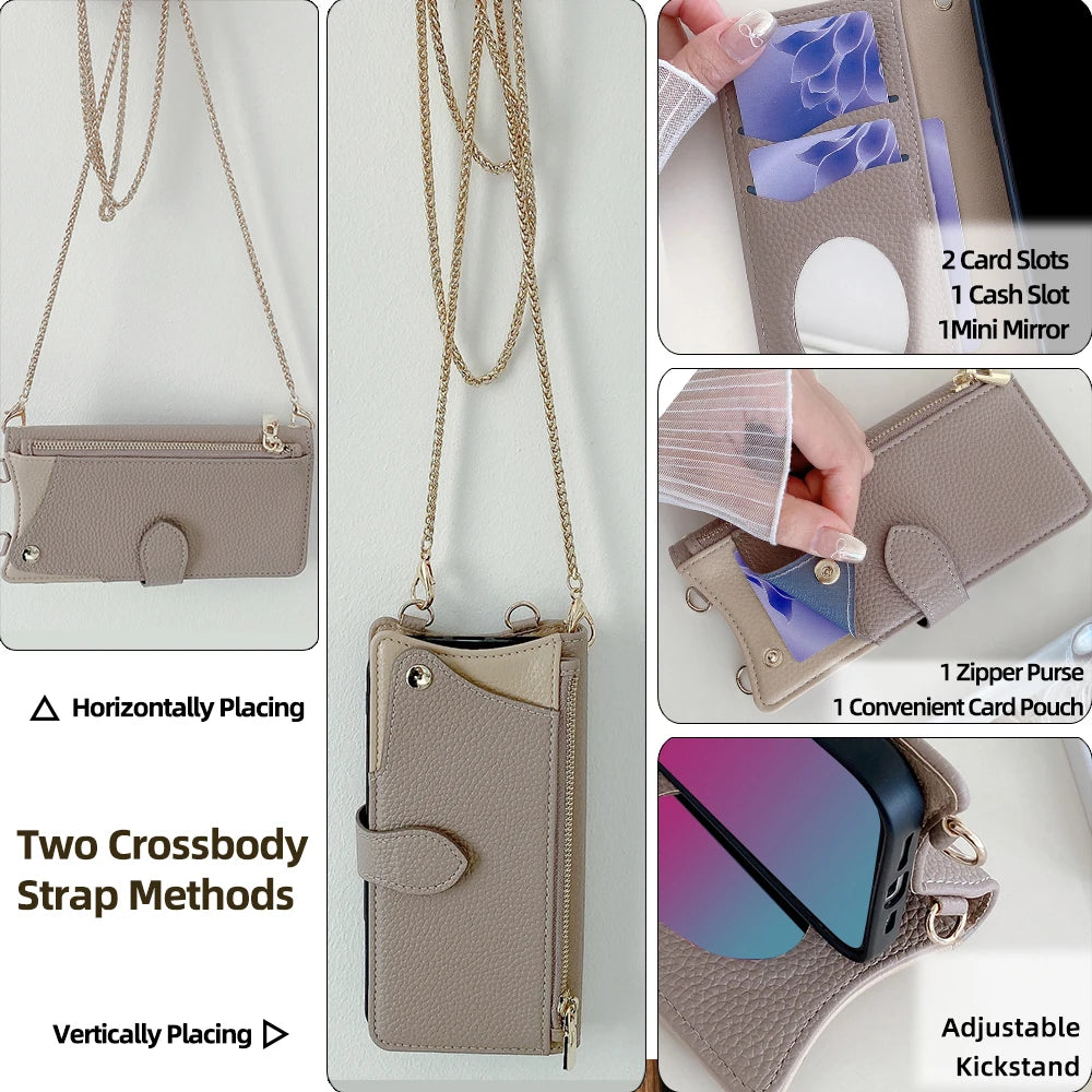 Fashion MultiFunctional Flip Leather Crossbody Case for Google Pixel 9 8 7 6 5 Pro XL 8A 7A 6A 5A pixel9 Zipper Wallet Phone Bag