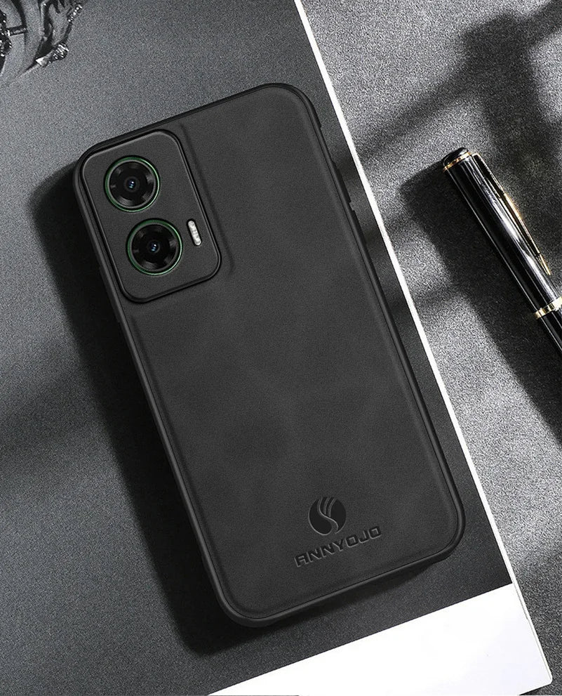 Matte Plain Leather Case For Moto G35 Motorola Moto G35 Built-in Metal Car Mount Holder Cover