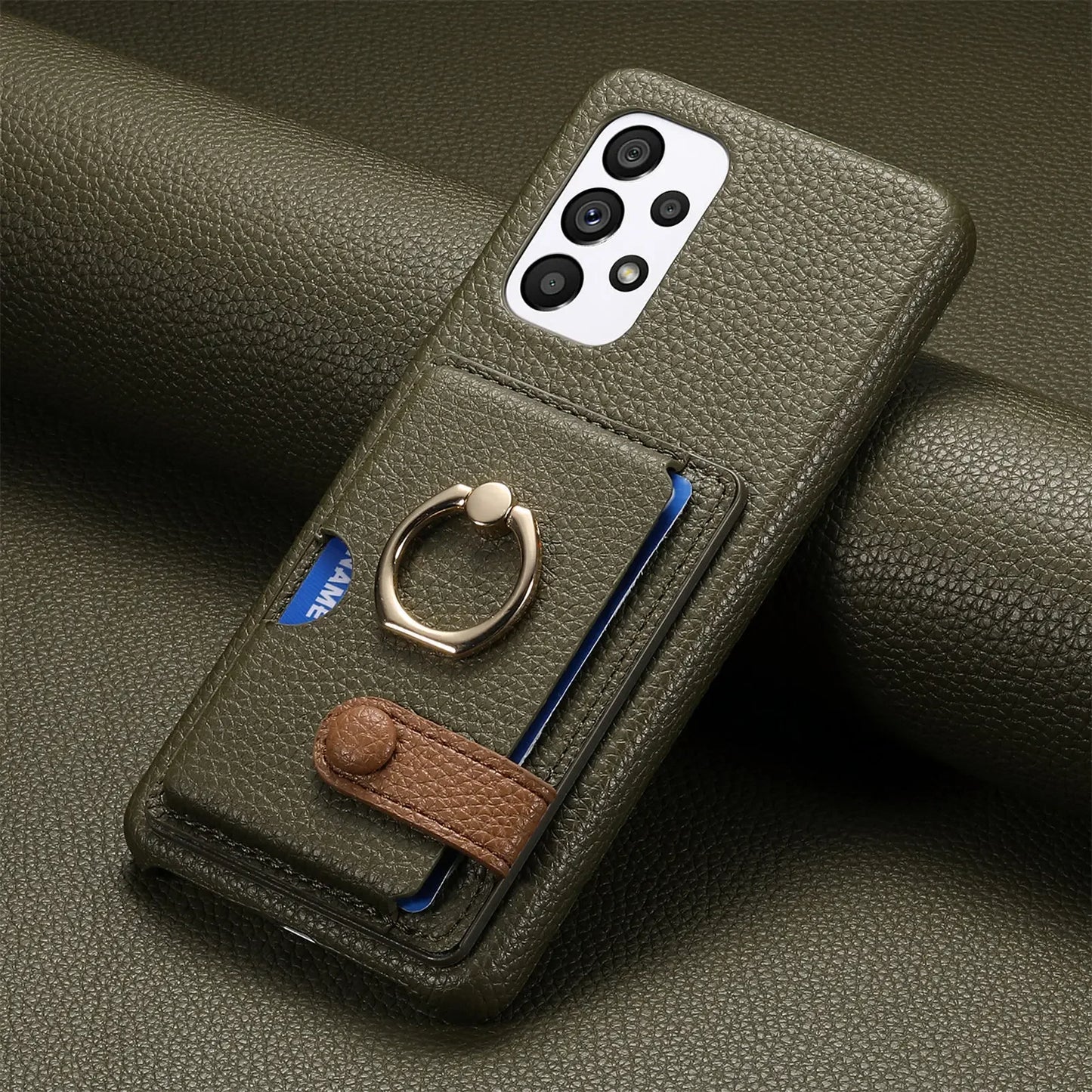 Ring Leather Phone Case for Samsung Galaxy S25 23 S21 FE S24 Ultra S22 Plus A54 A15 A25 A35 A55 Wallet  with Card Holder Cover