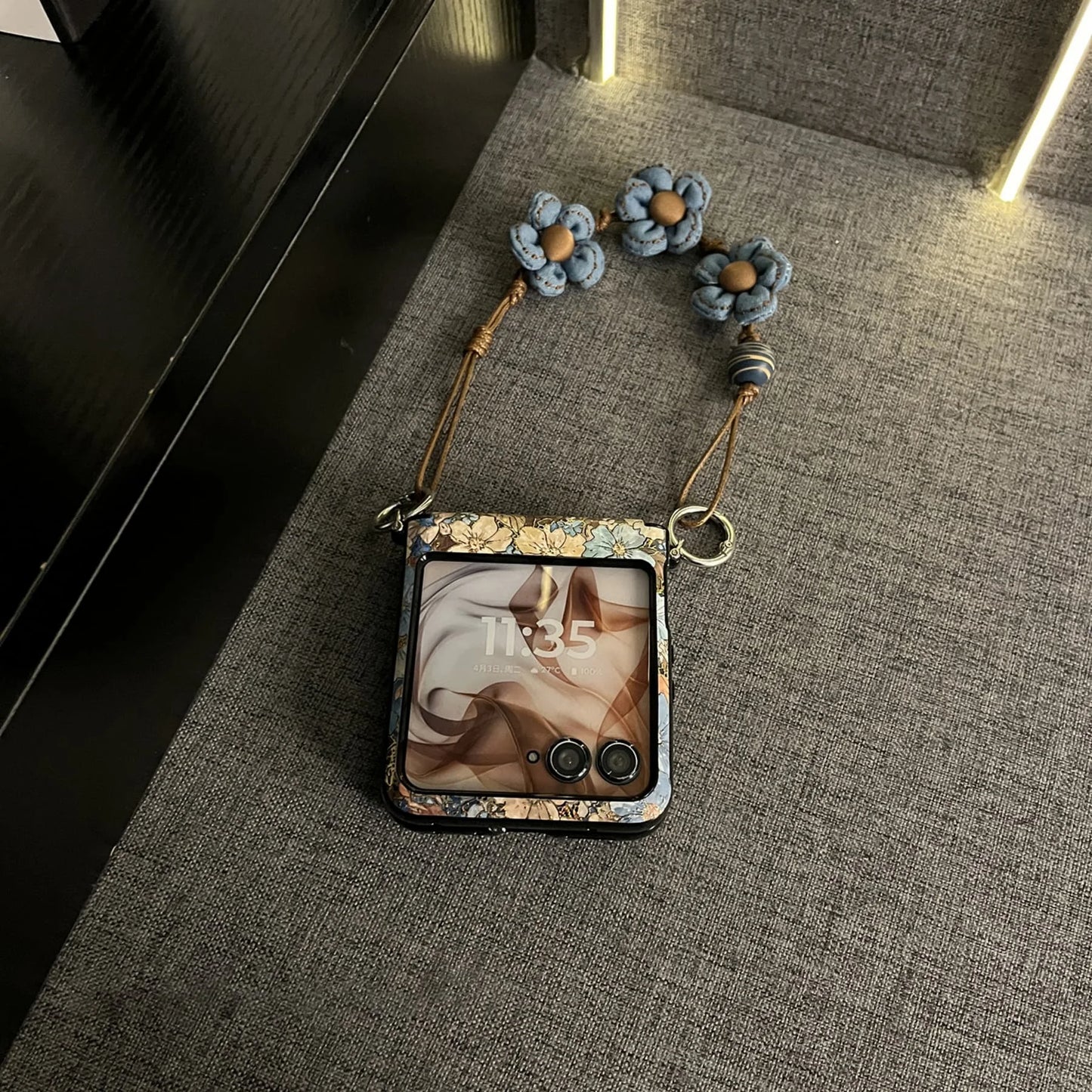 Korean Luxury Retro Blue Flower Rope Phone Case for Motorola Razr50 Razr 50 Ultra 50ultra Razr60 60 ultra Shockproof Back Cover