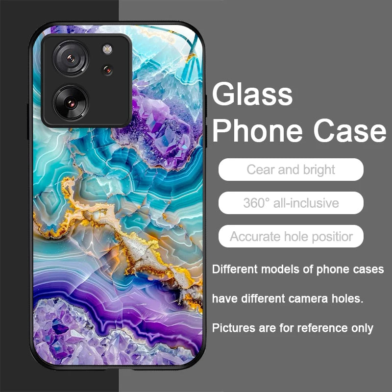 Luxury Marble Gem Pattern Tempered Glass Phone Case for Motorola Moto G85 G84 G75 G55 G24 5G Edge 50 Fusion 40 Neo 30 Pro Cover