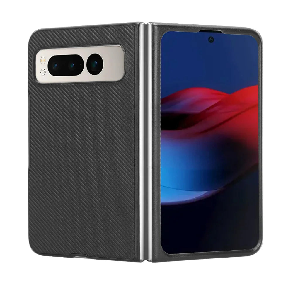 For Google Pixel Fold Fiber Carbon Texture Leather Case Ultra Thin Shockproof Protective Non-Fingerprint Cell Phone Cover