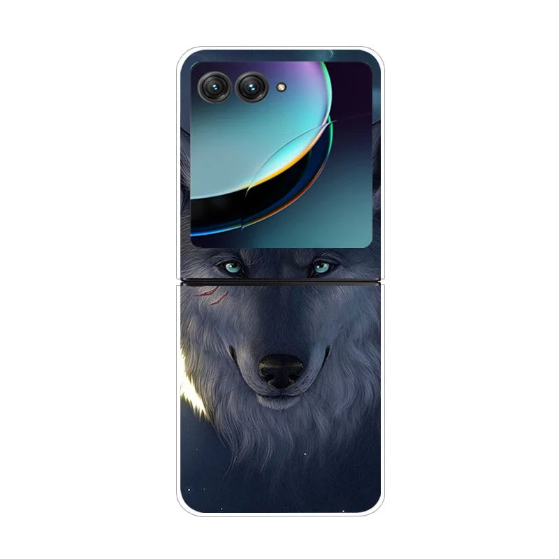 For Moto Razr40 Ultra 5G Case Plastic Wolf Lion Marble PC Hard Back Covers for Motorola Razr 40 Ultra Razr+ Razr4 2023 Capa