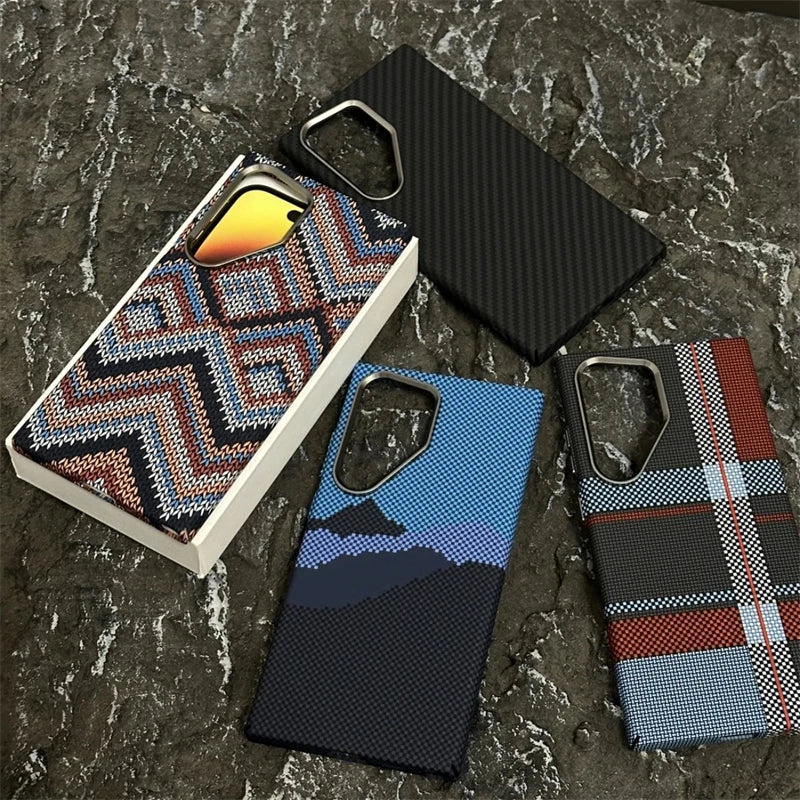 For Samsung S25 S23 S24 Ultra Plus Carbon Fibre Relief MagSafe Phone Case Wireless Charging PC Shockproof Cover For Galaxy S25+