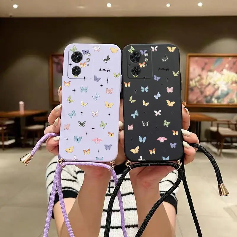 E DGE 40 Mini Butterfly Lanyard Silicone Phone Case For Motorola Moto EDGE 40 50 30 40Neo 50Ultra 50F EDGEPLUS E22 E20 E32 Cover