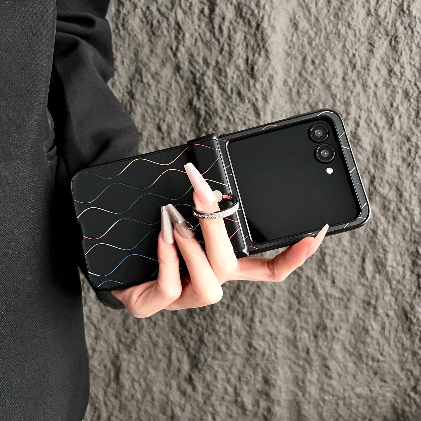 Luxury Wave Pattern Ring Phone Case For Motorola Razr 60 50 40 Ultra 50Ultra 3-piece Set Wavy Line Hinge Anti-Scratch Back Cover