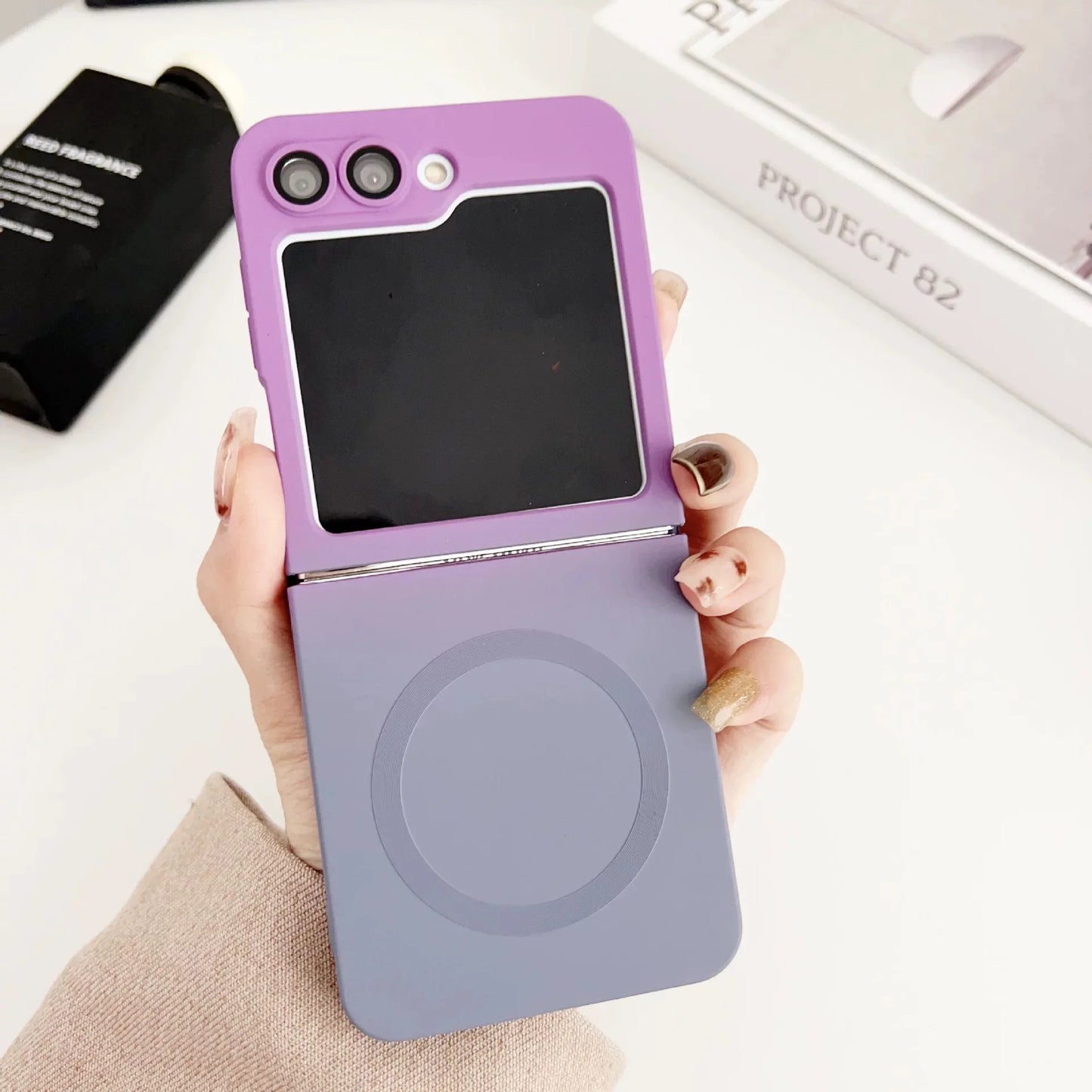 Gradient Dual Color Magnetic Soft Case For Samsung Galaxy Z Flip 6 5 4 3 For Magsafe Lens Film Protection Wireless Charge Cover