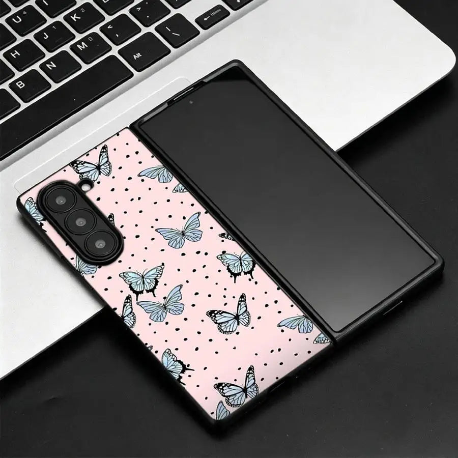 Polka Dot Butterflies Case for Samsung Galaxy ZFold7 ZFold5 Z Fold 7 6 5 4 3 ZFold3 ZFold6 ZFold4 Back Phone Cover