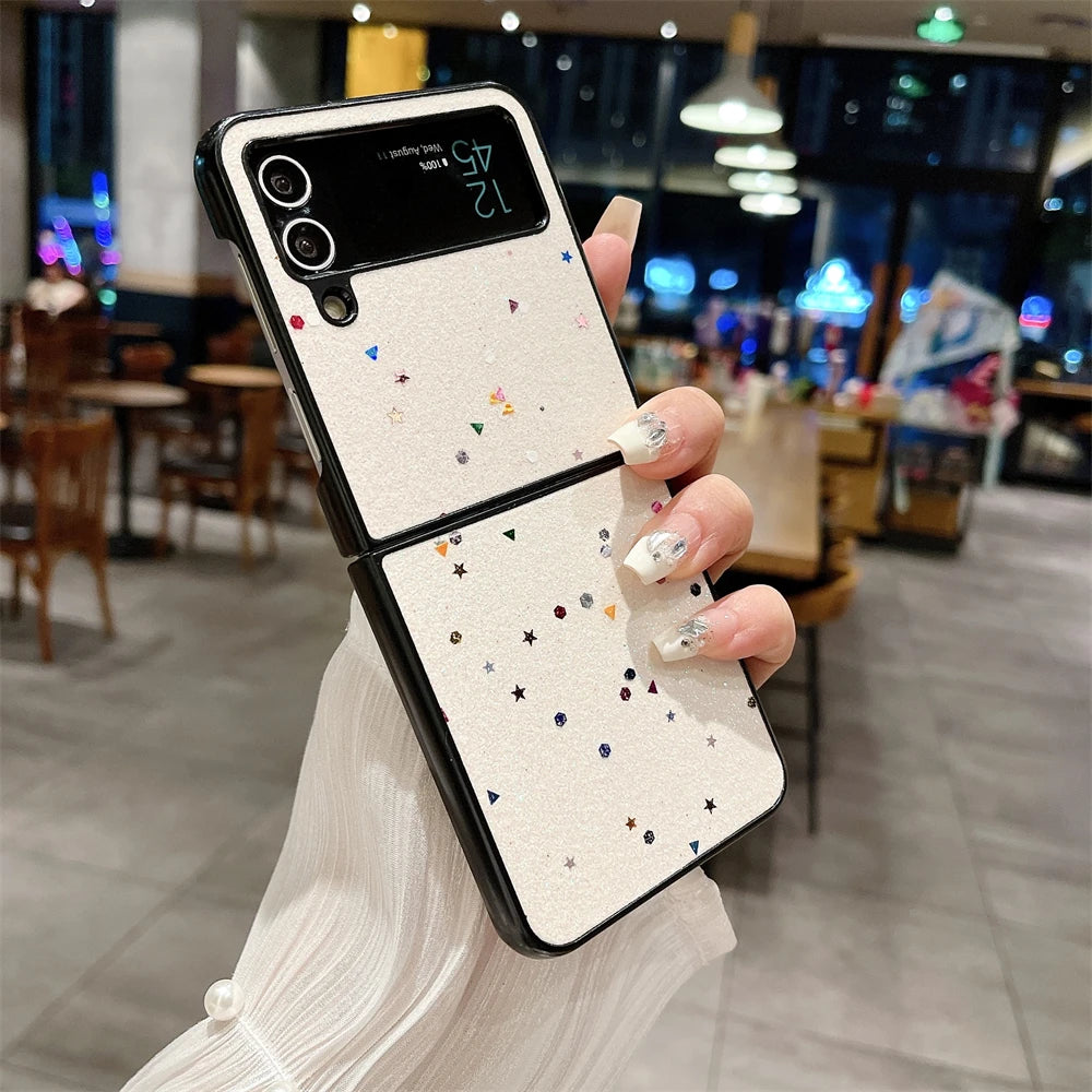 Luxury Glitter Solid Color Phone Case For Samsung Galaxy Z Flip 3 Z Flip 4 Z Flip 5 Lens Protection Shiny Shockproof Back Cover