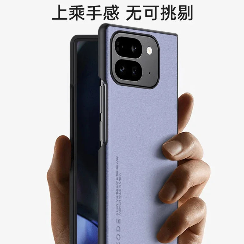 Plain PU Leather Phone Case For Google Pixel 9 Pro Fold Matte Cover Silicone Shockproof Soft Edge Back Cover For Pixel Fold2