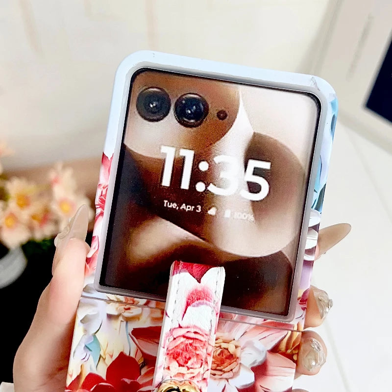 Embossed Watercolor Flower Phone Case For Motorola Razr 60 50 Ultra MOTO RAZR 60Ultra Aesthetic Camellia Wristband Back Cover