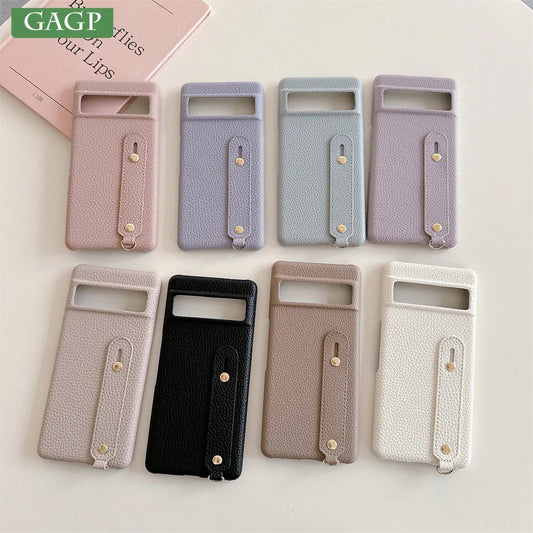 Leather Litchi Wrist Strap Holder Phone Case For Google Pixel 9 8 7 6 Pro Pixel 8A 7A 6A 9 XL Colorful Finger Ring Buckle Cover