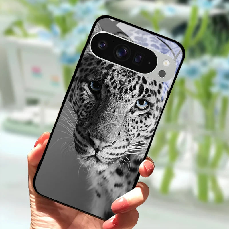 Fashion Glass Case For Google Pixel 9 Pro XL Tempered Glass  Black Phone Cover For Google Pixel 9a Pixel9 Funda Protector Cases