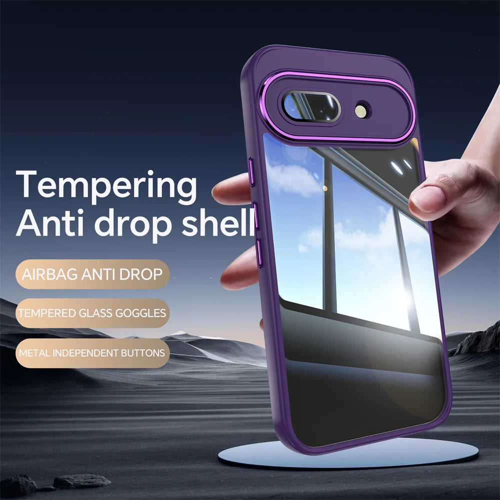 Luxury Clear Acrylic Phone Case Bumper For Google Pixel 9 Pro XL 9A 8A Clear Shockproof Full Protection Transparent Back Cover