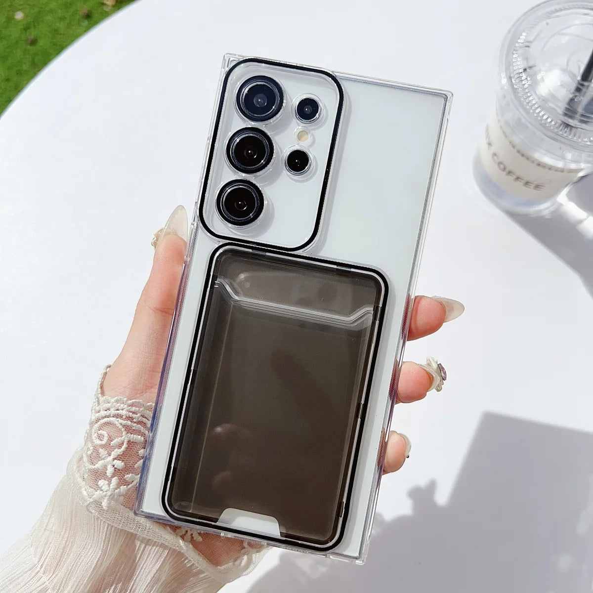 Luxury Wallet Card Holder Transparent Case For Samsung Galaxy S25 S24 S23 S22 Ultra Photo Pocket Soft Silicone Shockproof Cover