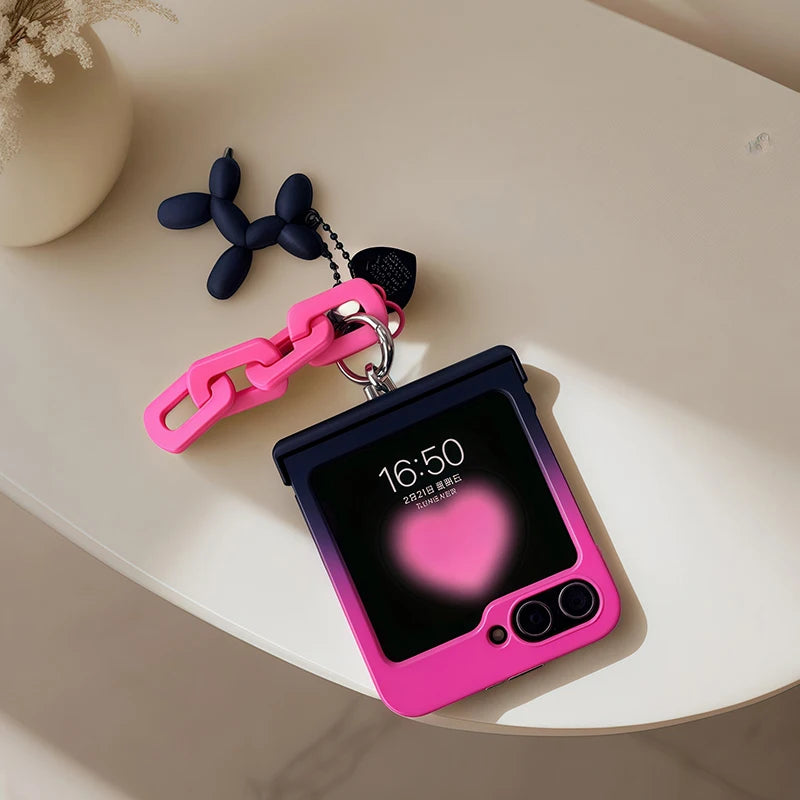 Black Rose Gradient Chain Hinge Case For Samsung Galaxy Z Flip 3 4 5 6 7 For Motorola Razr 50 60 Ultra Xiaomi Mix Flip 2 Cover