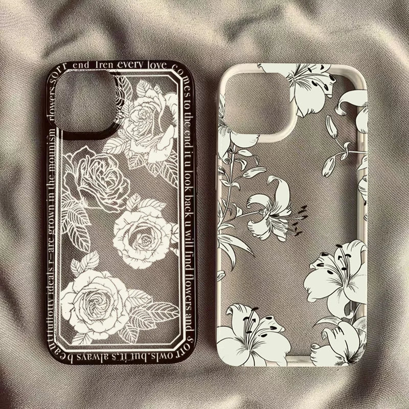 Flower Phone Case For Samsung A06 A16 S25 S24 S23 S22 Ultra S24 FE A54 A35 A15 A55 A52 A34 5G Vintage White Rose Clear Cover