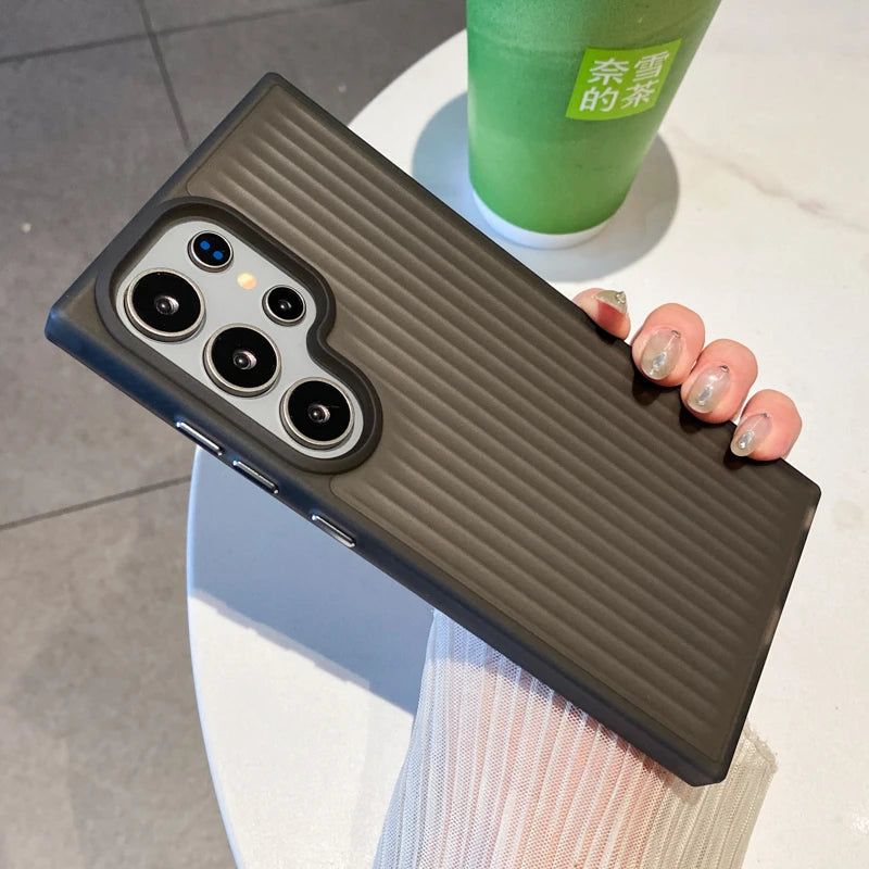 Corrugated Stripes Pattern Matte PC Case For Samsung Galaxy S25 S24 S23 S22 S21 Ultra Plus Translucent Shockproof Hard Cover