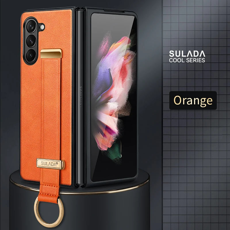 Finger Hand Grip Band Belt Strap Case For Samsung Galaxy Z Fold6 Fold5 Fold4 Fold 6 5 4 Business PU Leather Protector Shell