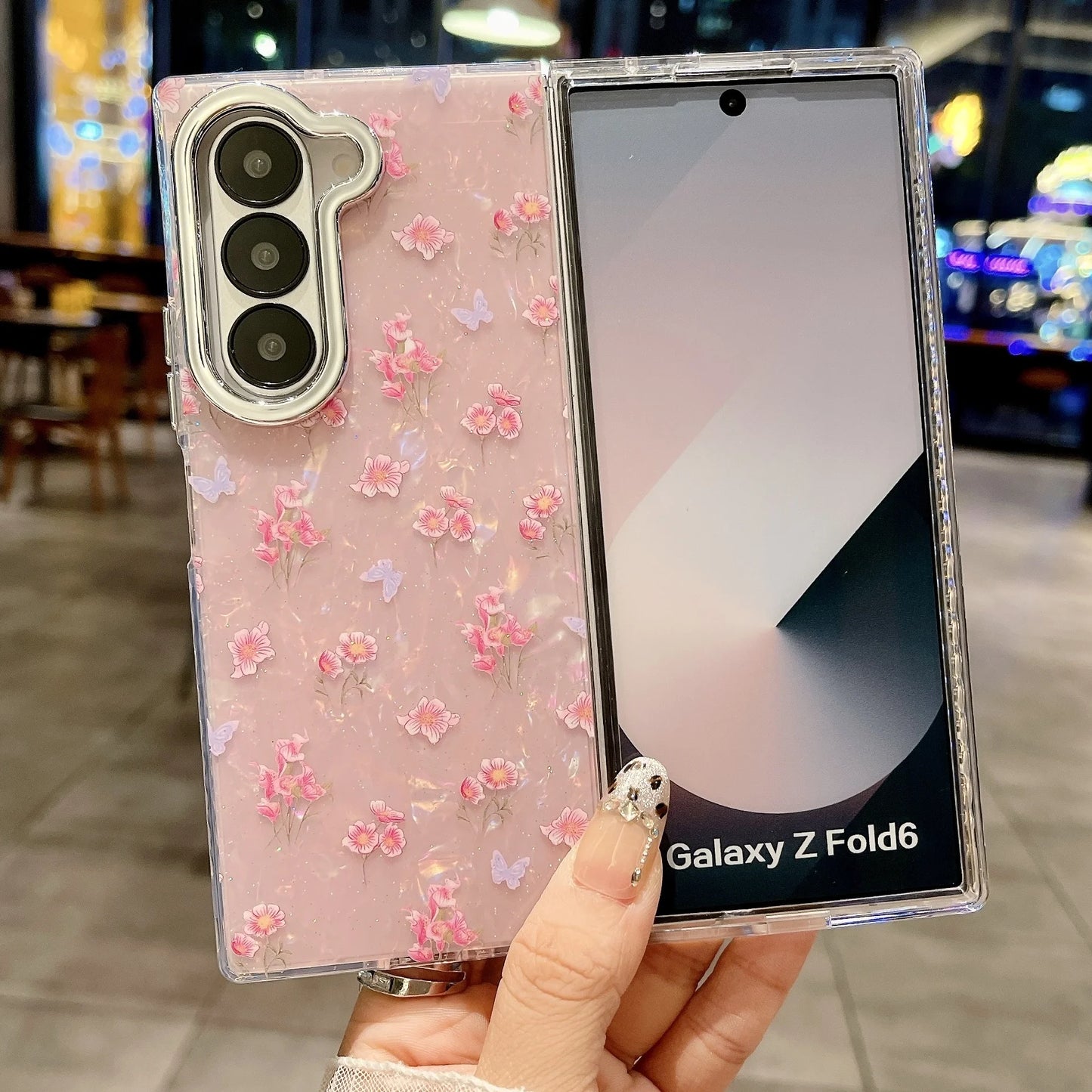 Laser Shell Pattern Flower Cases For Samsung Galaxy Z Fold 6 Glitter Cover For Samsung Z Fold 5 zfold4 zfold3 Hard Back Shell