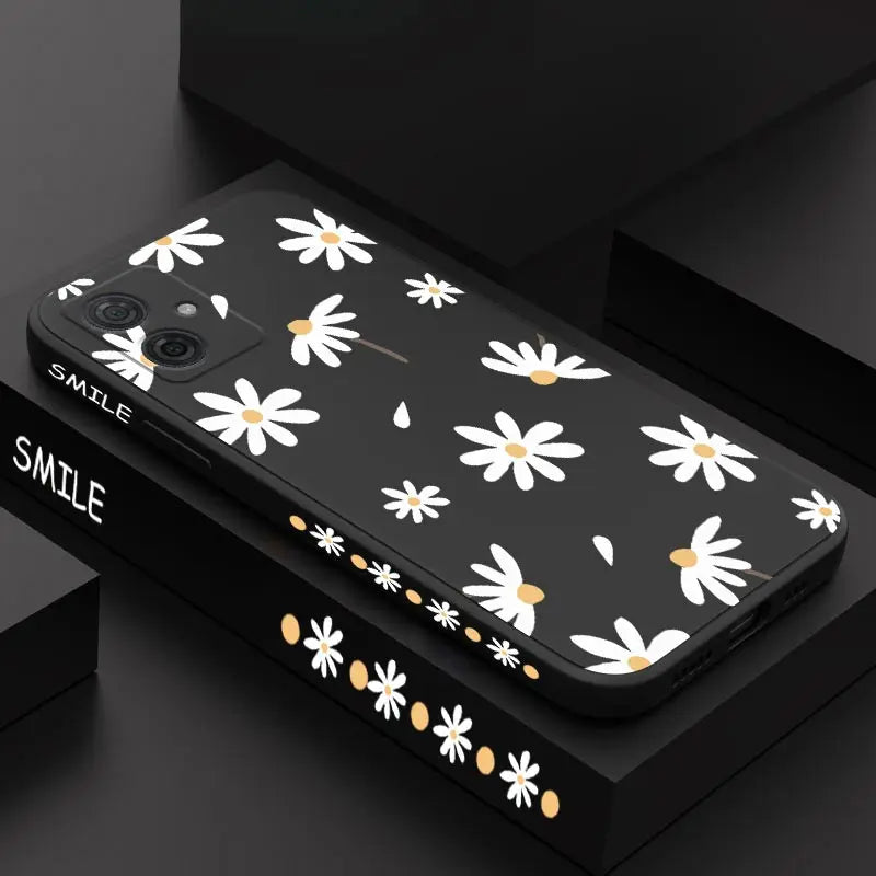 G54 Elegant Daisy Silicone Phone Case For Motorola Moto G54 G53 G52 G50 G42 G20 G84 G34 G22 G24 G14 G13 G30 G9 G9Plus G8 Cover