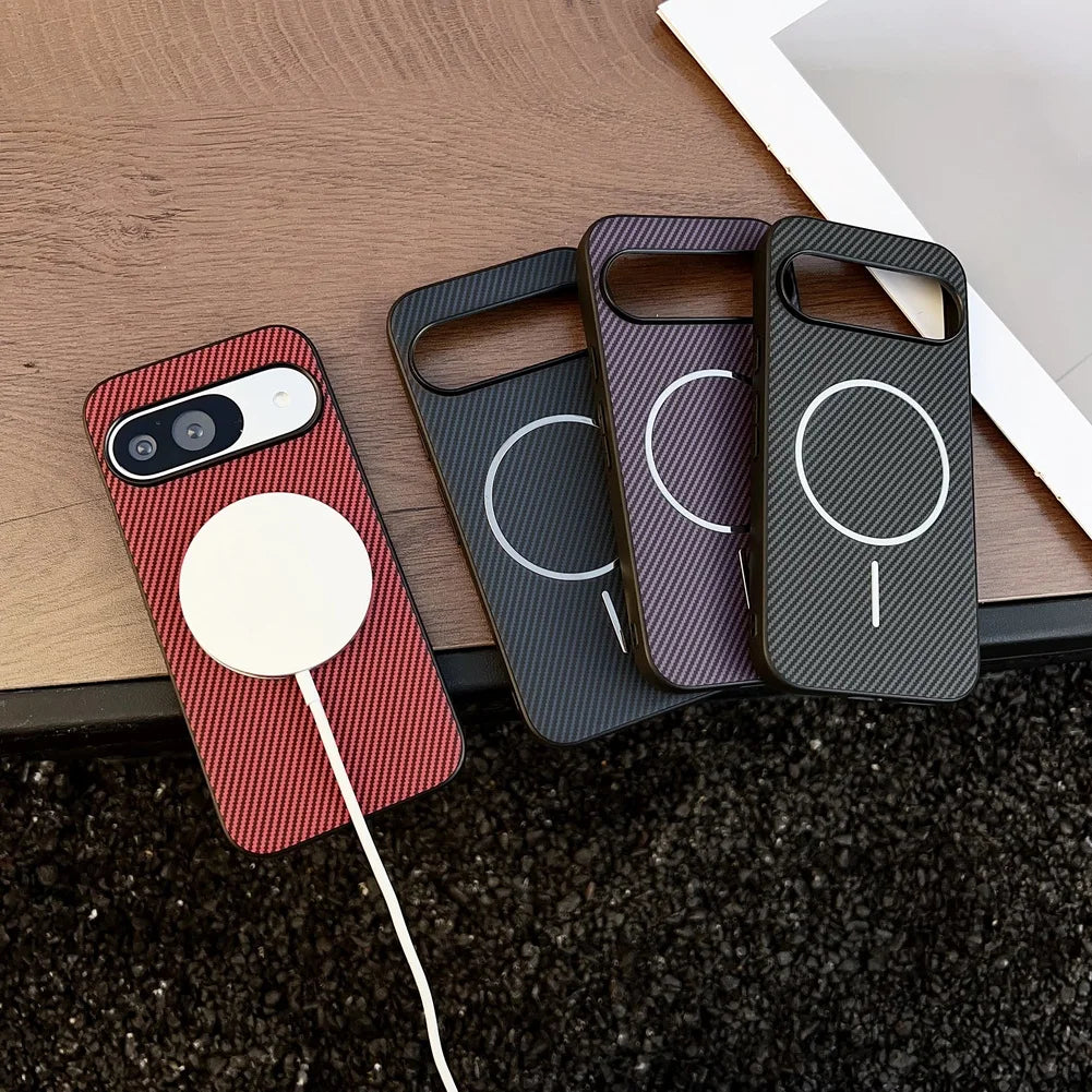 Carbon Fiber Grain Plain Leather Built-in Thin Magnetic Ring Case For Pixel 10 Pro XL Google Pixe10 Pro protect Cover