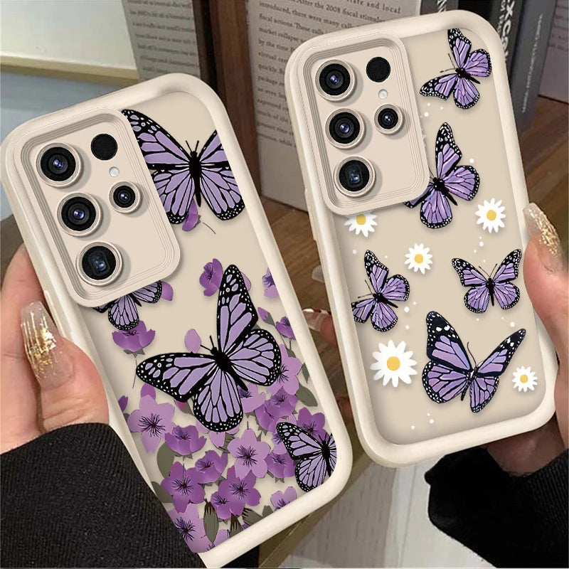Purple Butterfly Phone Case for Samsung Galaxy S24 S25 S23 Ultra S22 S21 Plus FE A36 A56 A26 A16 A06 A15 A25 A35 A55 5G Cover