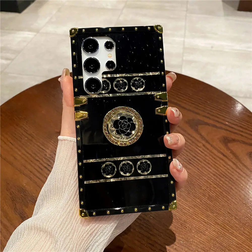 Feather Leopard Print Plating Flower Case For Samsung Galaxy S25 S23 S24 FE S22 S21 S20 A16 A26 A15 A25 A55 A54 Ring Cover