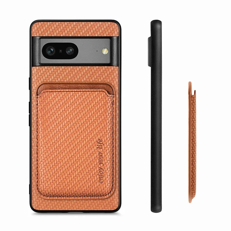 2 In 1 Carbon Fiber Magnetic Card Holder Wallet For Magsafe Google Pixel 6 7 8 9 Pro XL 9A 8A 7A 6A Wireless Charging Back Cover