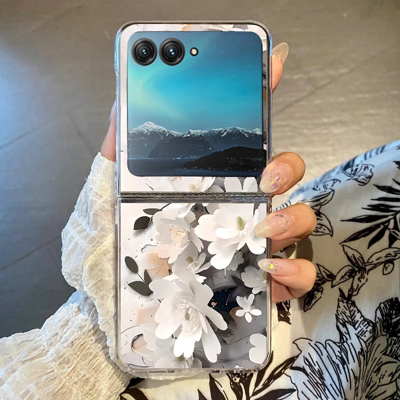 Colorful Flowers Patterned Phone Case For Motorola Razr 60 Ultra Razr 50 40 Ultra 50 40 Clear Shockproof Hard PC Folding Cover