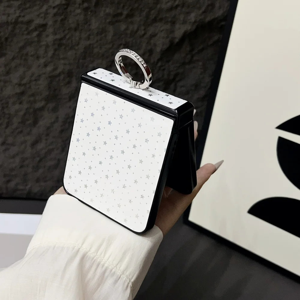 Z Flip7 Ring Buckle Bracket Love Heart Star Phone Case For Samsung Galaxy Z Flip 7 6 5 4 3 Hinge Protection Glitter Hard Cover