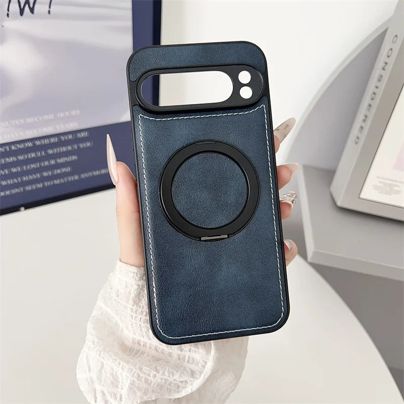 Luxury Leather Rotating Bracket Magnetic For Magsafe Case For Google Pixel 10 9 8 7 6 Pro 5 4 3 XL 3A 4A 5A 6A 7A 8A 9A 5G Cover