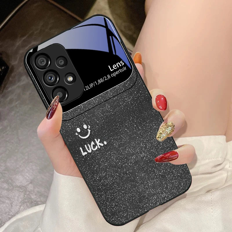 Sunshine Smile Silver For Samsung Galaxy S10 4G S20 11E 30 S21 22 S24 Fe Pro S23 S25 Ultra 5G S9 Tempered Glass Phone Case