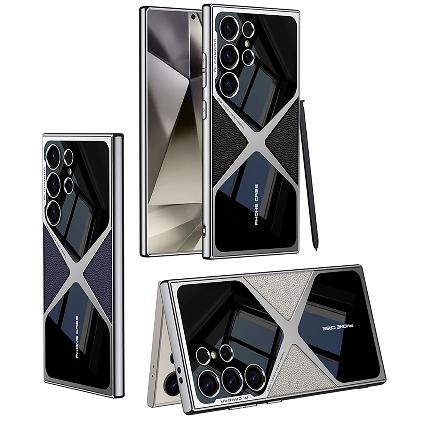 Plated Leather S24Ultra Phone Case For Samsung Galaxy S23 S24 S25 Ultra Supersonic TPU Soft Shockproof S25Ultra Protection Cover