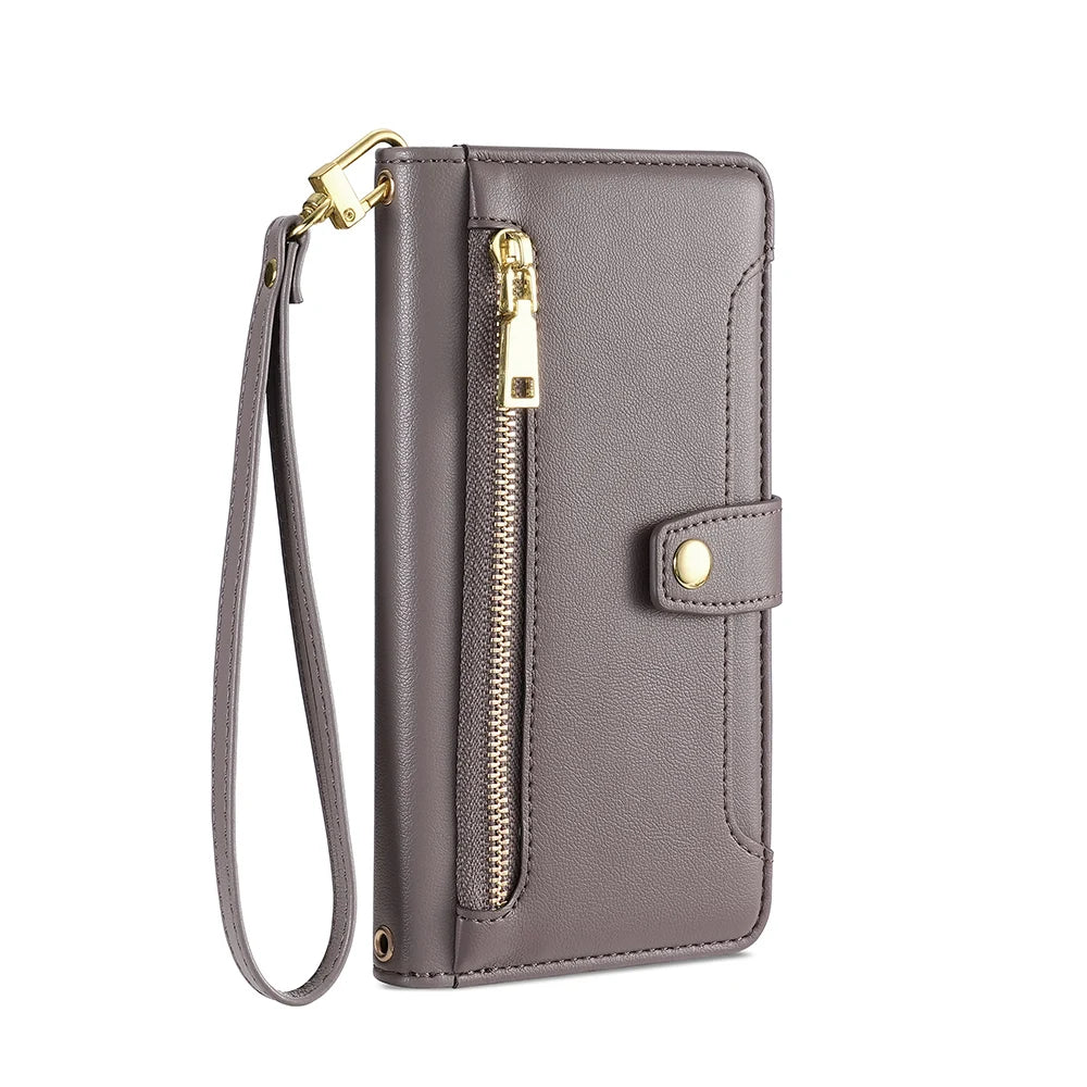Zipper Wallet Phone Case for Motorola G Stylus Edge 2023 G Play 4G 2024 G Power 5G G14 G84 G54 5G Crossbody Case with Lanyard