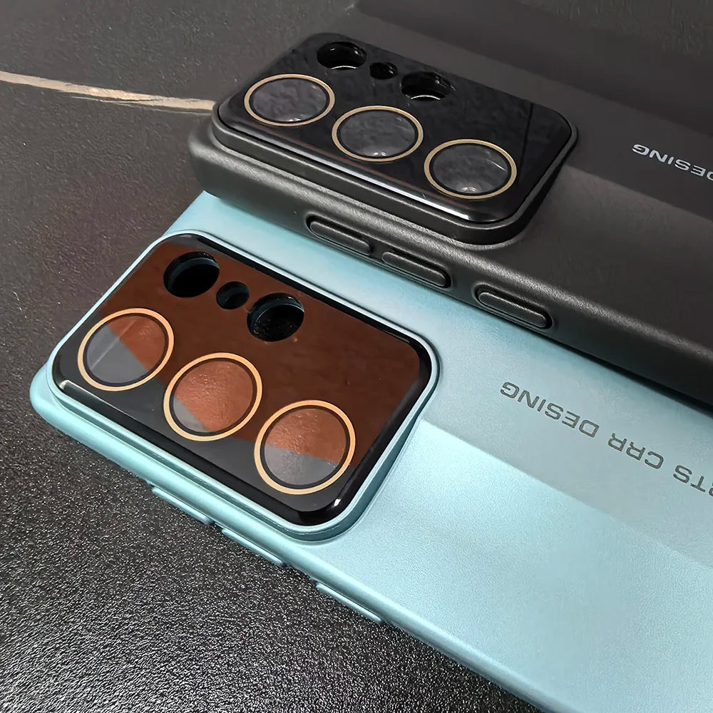 Dual Colors Splicing Case For Samsung Galaxy S23 S24 S25 Ultra Plus Ultra-Thin Hard PC PU Leather Lens Protection Phone Cover