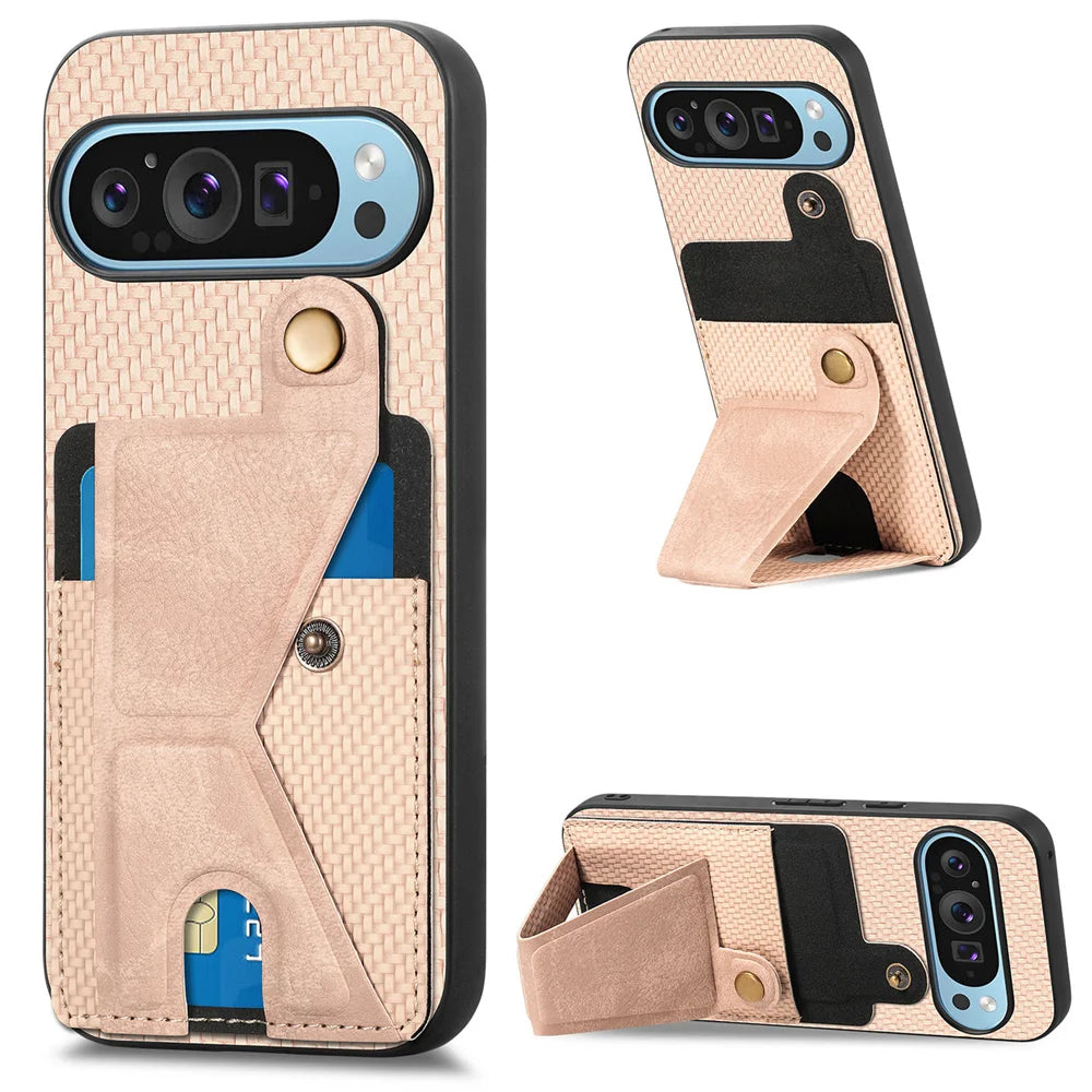Fabric Leather Wallet Bracket Case For Google Pixel 9 8 7 6 Pro 8A 7A 6 A 9Pro Card Slot Bag Magnetic Folding Stand Holder Cover