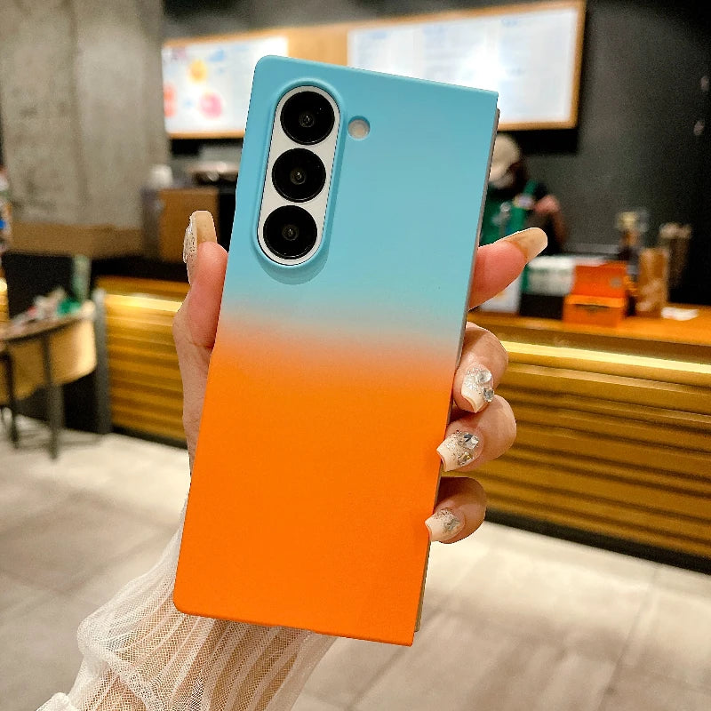 Fashion Gradient Contrast Color Phone Case For Samsung Galaxy Z Fold 6 5 4 Splice Color Shockproof Protection Bumper Hard Cover