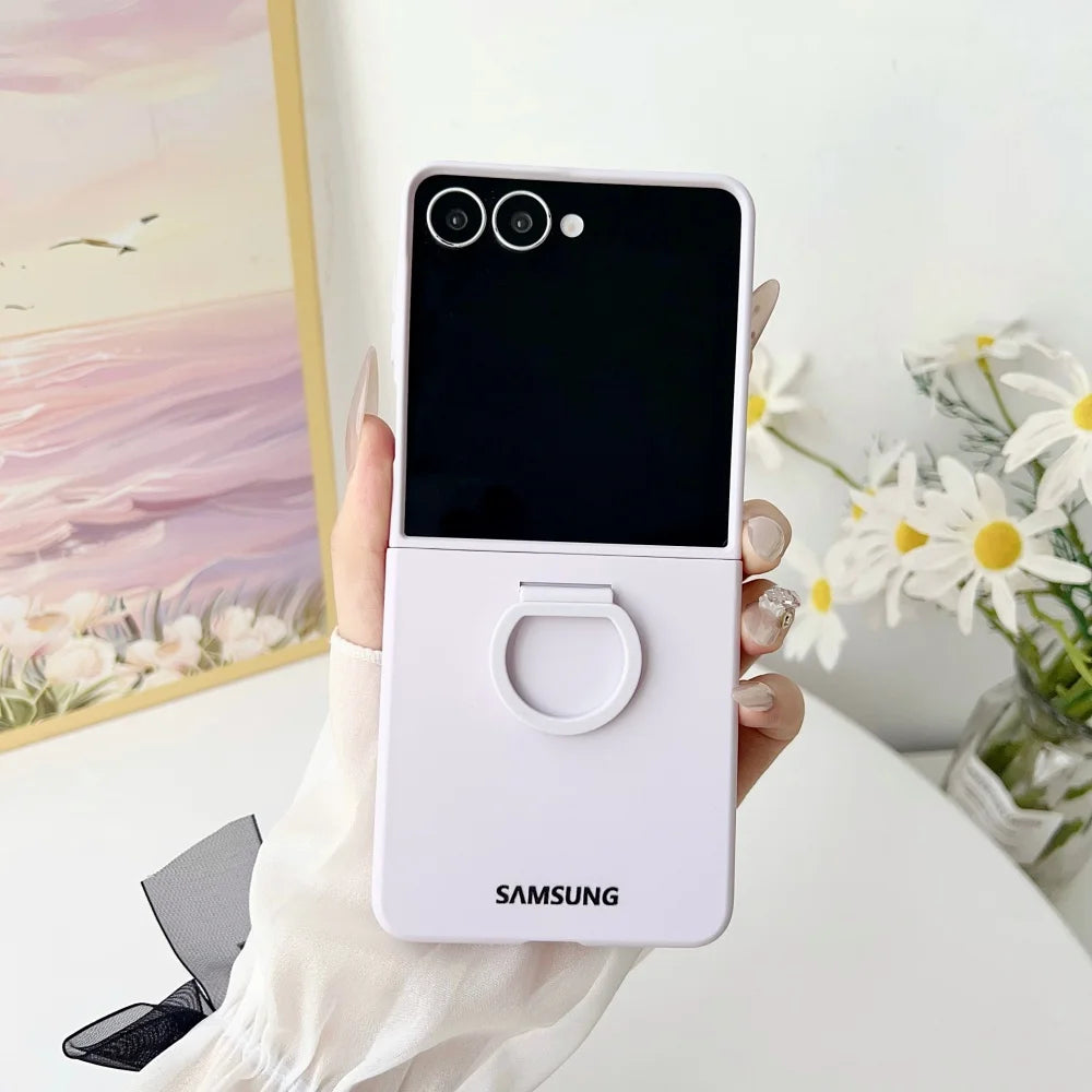 For Samsung Galaxy Z Flip 8 7 6 5 Gradient Matte PC Case Flip8 Flip7 Luxury Liquid Silicone Ring Holder Shockproof Back Case