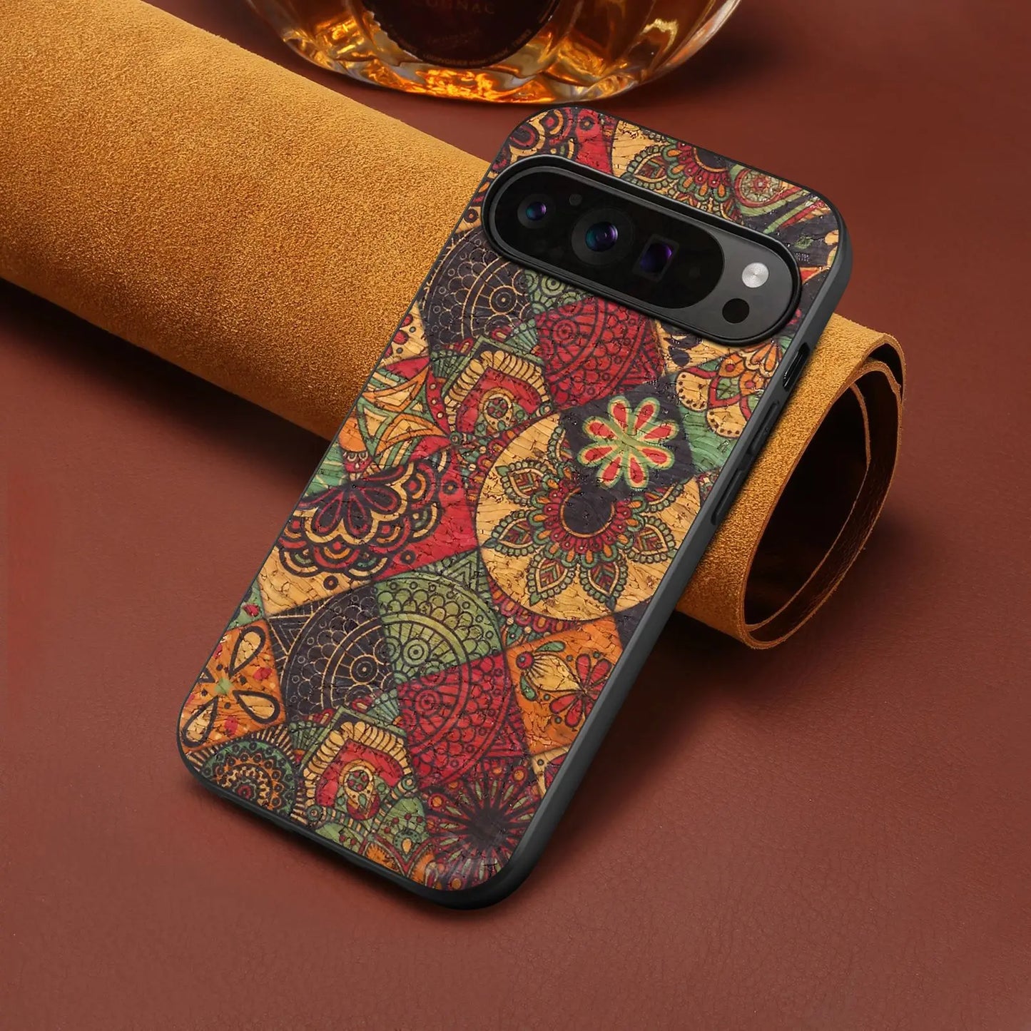 Luxury Phone Case for Google Pixel 10 Pro Xl 9 Pro 9A 8 8A 7 7A 6 6A Flower Design Cork Fabric Synthetic PU Leather Soft Cover