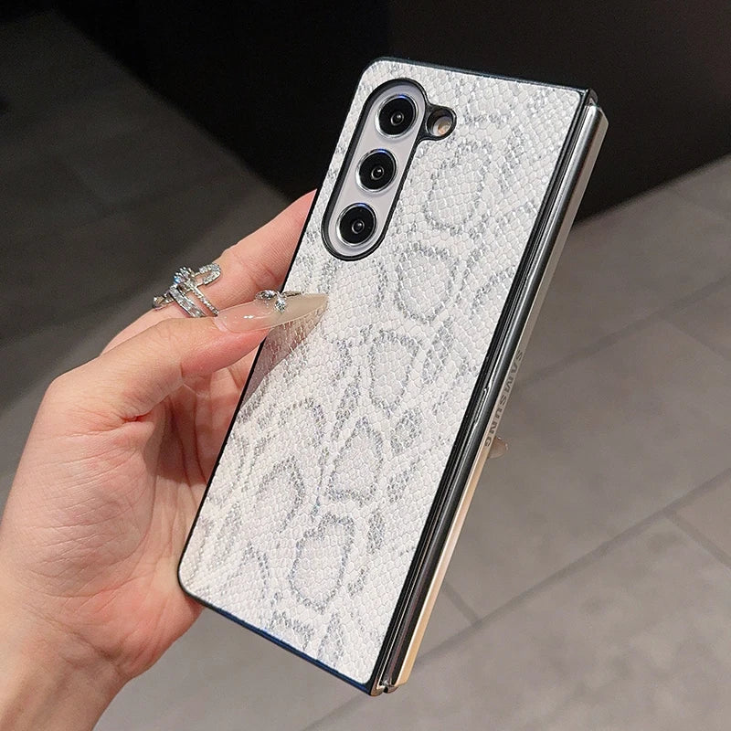 Luxury Snake Skin Texture Phone Case For Samsung Galaxy Z Fold 6 5 4 3 Hard Platic Shockproof Cover For Galaxy Z Fold4 ZFold3 5G