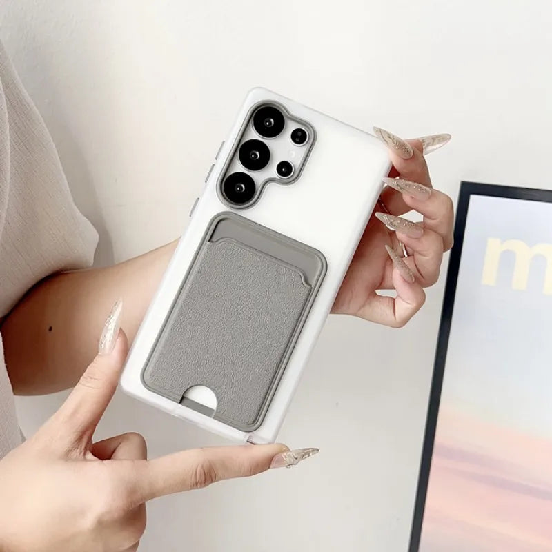 Luxury Card Holder Bag Phone Case For Samsung Galaxy S25 Edge S24 S23 Ultra Plus S24 FE Shockproof Card Slot Wallet Matte Cover